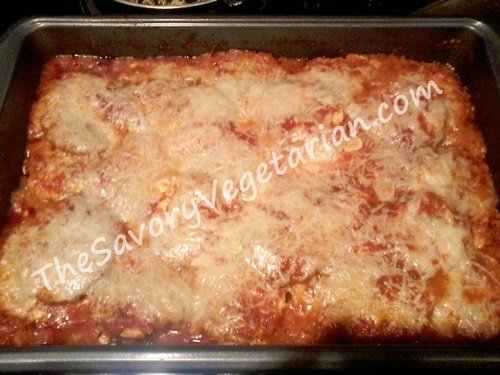 baked eggplant lasagna, ready to eat